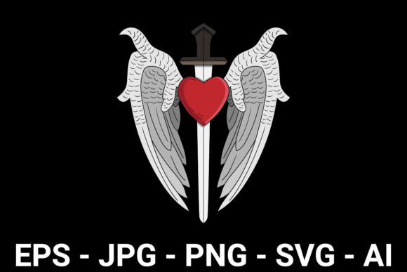 Angel Wing Heart and Sword Design