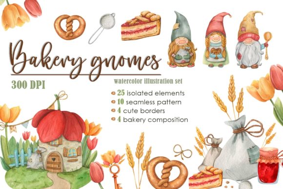 Bakery Gnomes Watercolor Set: Elevating Personalized Design with Whimsical Charm