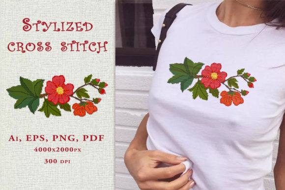 Country Rose. Stylized Cross Stitch