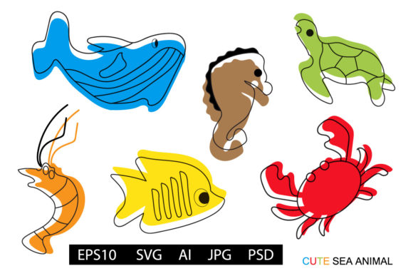 Cute Sea Animals Kids Colorful Drawings