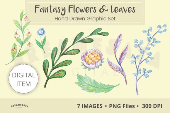 Hand Drawn Fantasy Flowers Png Clipart for Designers