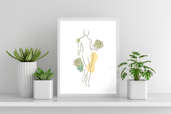 Line Drawing Woman and Flowers