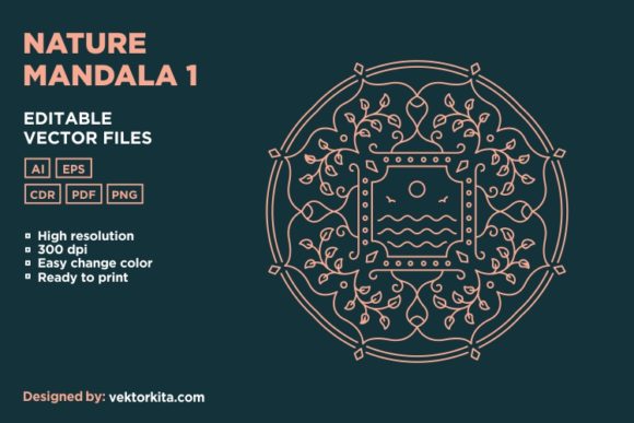Nature Mandala 1: A Practical Guide to Monoline Design for Merchandise and Events