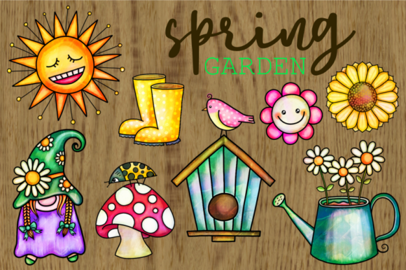 Spring Garden Watercolor Ink Doodles for Creative Projects