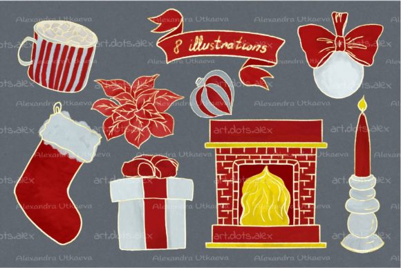 Unleash Festive Creativity with the Set of Red Christmas Illustrations