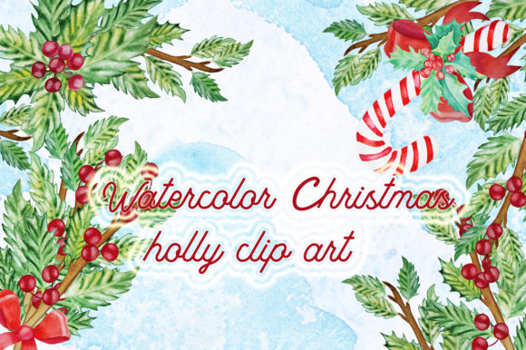 Watercolor Christmas Holly Clip Art for Premium Design